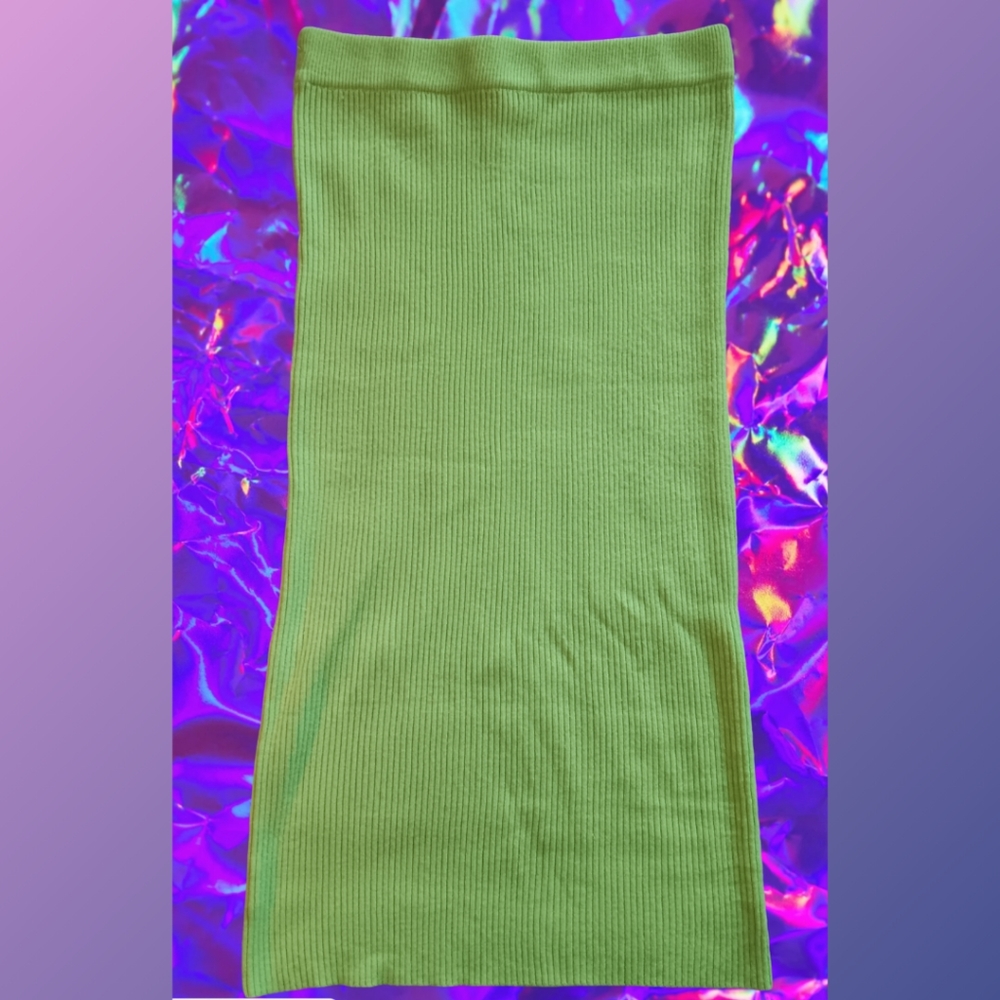Shein Neon Green Midi Skirt Knit Ribbed Size L Alt Girl Pinup Rockabilly